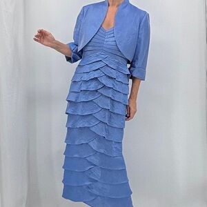 Adrianna Papell Ethereal Tiered Shutter Pleated Bolero Jacket Evening Gown